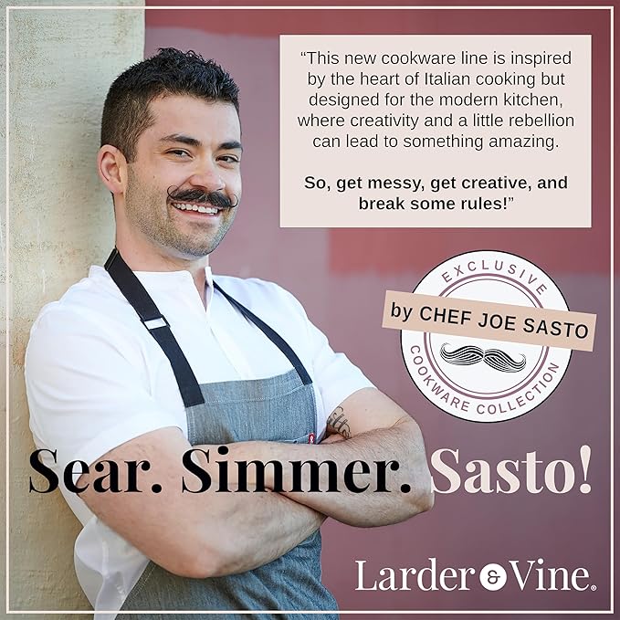 Chef Joe Sasto Small Skillet with Lid, Enameled Cast Iron, Small Frying Pan for Eggs, Omelets & Single Servings, Sweet Treats, Professional Cookware, Induction Compatible, Oven & Dishwasher Safe