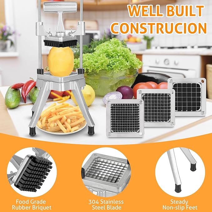 WICHEMI Commercial Chopper Vegetable Cutter Fruit Dicer w/3 Blades Commercial Onion Chopper Dicer Professional Food Dicer Heavy Duty Stainless Steel French Fry Cutter for Home Kitchen Restaurant Use