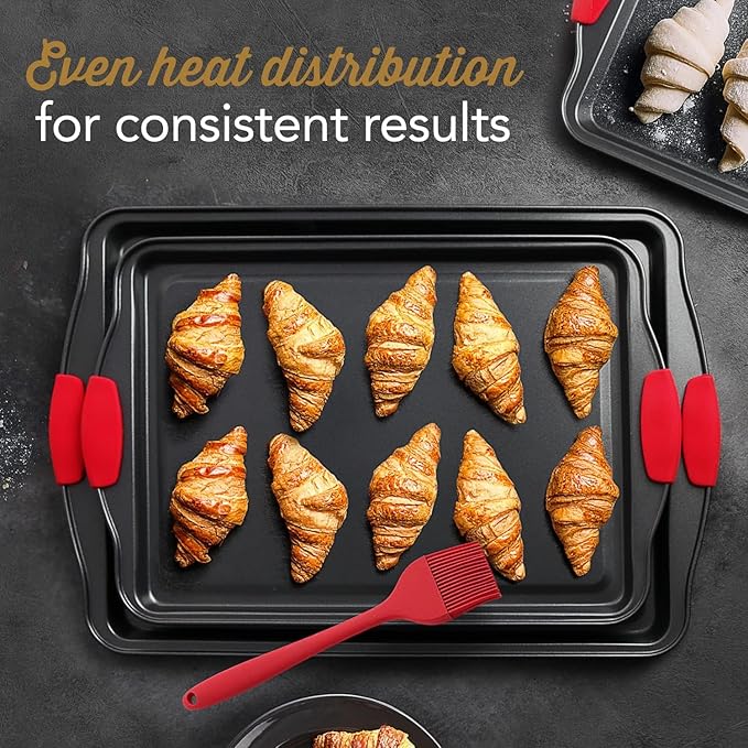 EatEx Bakeware Sets and Mixing Bowl Set, Non-Stick Baking Sheet Set with Utensils, Carbon Steel Cookie Sheets for Baking with Silicon Handles, Oven Safe Sheet Pans and More