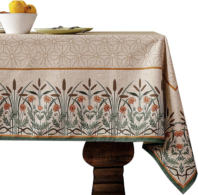patdrea Designer Linen Rectangle Table Cloth,Vintage Anti-Wrinkle Durable Breathable French Extra Long Tablecloth,Dacorative for Kitchen Dining,Holiday,Christmas,Thanksgiving,67"x118"-Cudillero