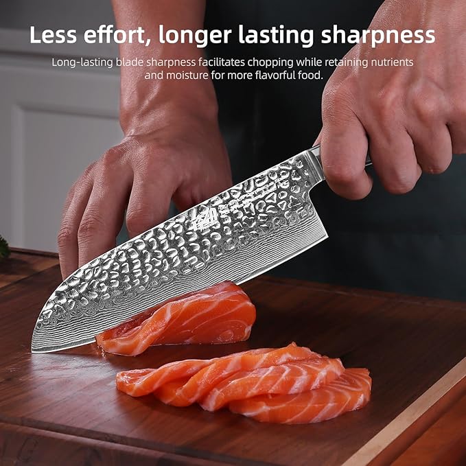 FINDKING 7 Inch Damascus Santoku Knife,Versatile Japanese-Inspired Chef Knife, Multifunctional Asian Culinary for Vegetable Preparation (Raven Series)