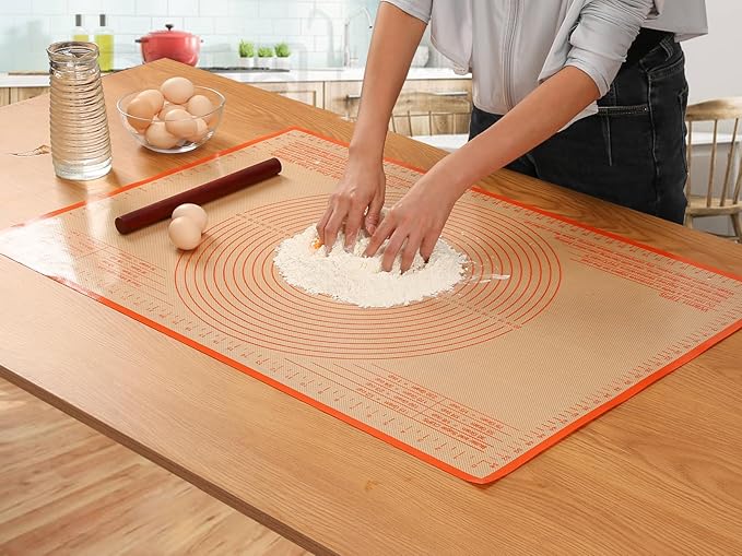 Extra Large Silicone Pastry Mat 34x26 Inch - Nonstick Baking Mat with Measurements, Perfect for Doug Rolling, Pastry, Pie Crust, Fondant, Pasta, Pizza