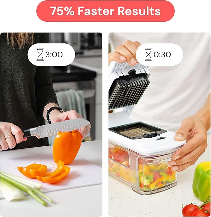 Fullstar All-in-1 Vegetable Chopper and Mandoline Slicer for Kitchen - Cheese Grater, French Fry Cutter, Cheese Slicer - Bonus Handheld Spiralizer Included (6 in 1, Black/White)