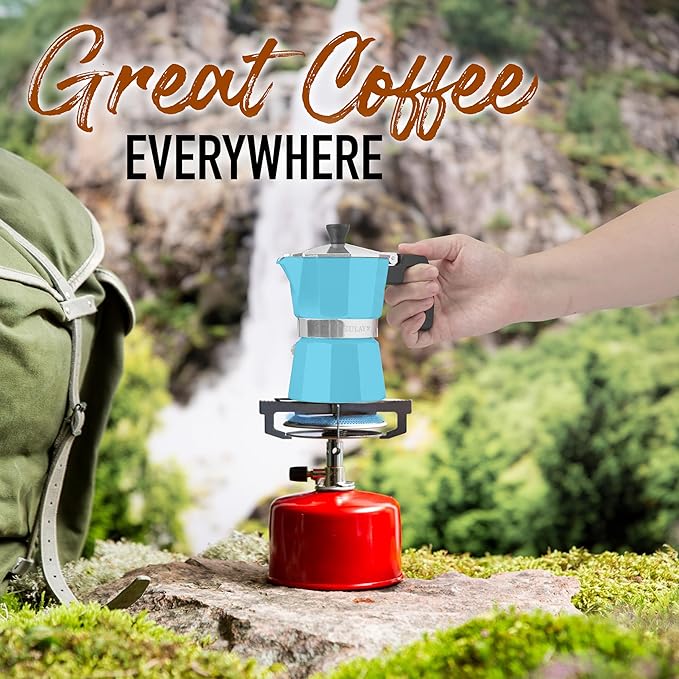 Zulay Premium Moka Pot Espresso - Leak-Proof Stovetop Espresso Maker - Perfect for Authentic Cuban & Italian Style Espresso - Makes 6 Espresso Cups - Light Blue