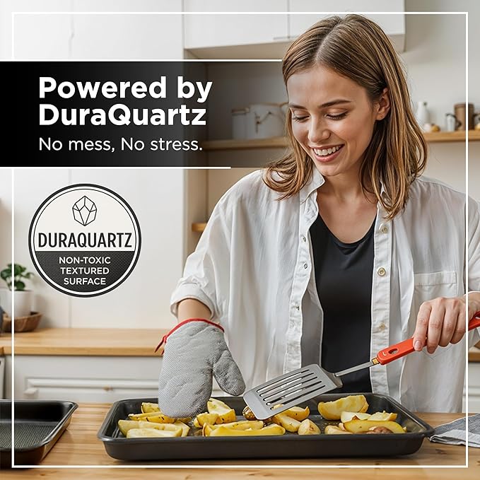 Wrenbury Jelly Roll Pan Set of 2 15x10 - Carbon Steel DuraQuartz Non Toxic Large Baking Sheet - ⅔ Sheet Pan for Cookies