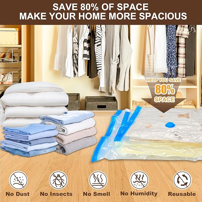 25 Pack Vacuum Storage Bags for Clothing Travel Vacuum Seal Bags With Wireless Pump IP67 Waterproof Reusable Vacuum Compression Bags for Clothing Luggage (1Travel Bag +6Small+6Middle+6Large+6Jumbo)