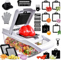 Vegetable Chopper,25 in 1 Multifunctional Food Chopper with Container,Kitchen Vegetable Slicer Dicer Cutter,Veggie Chopper Fruit Salad Potato,13 Blade Stainles Steel Blades（White）