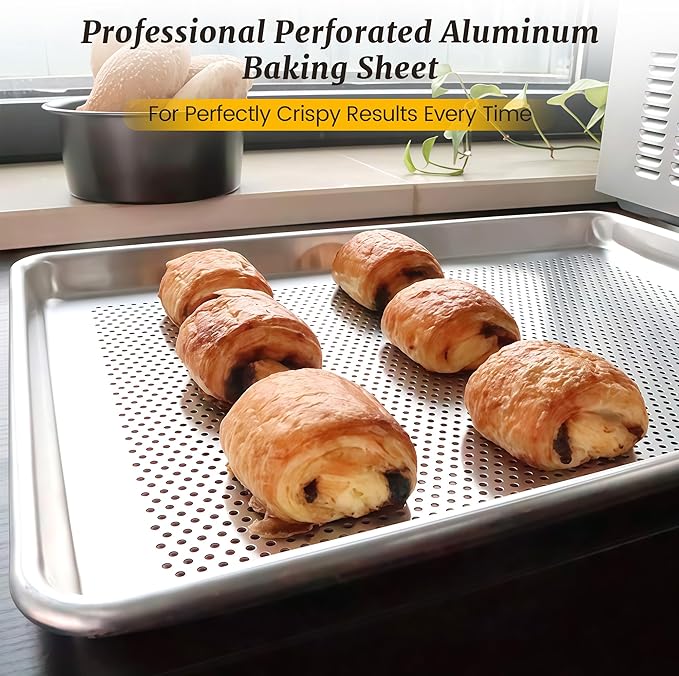 6 Pack Full Size Aluminum Perforated Baking Sheet Pan, 26"×18" Cookie Sheets For Oven in Bakery, Restaurant & Kitchen