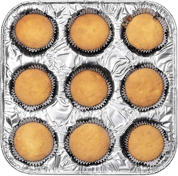 9-Cavity Mini Cupcake and Muffin Pans | Disposable Aluminium Baking Pans | Use for Baking Mini Muffin, Cupcake, Cake | For Weddings, Parties, Birthdays, Gatherings (12 Pack)