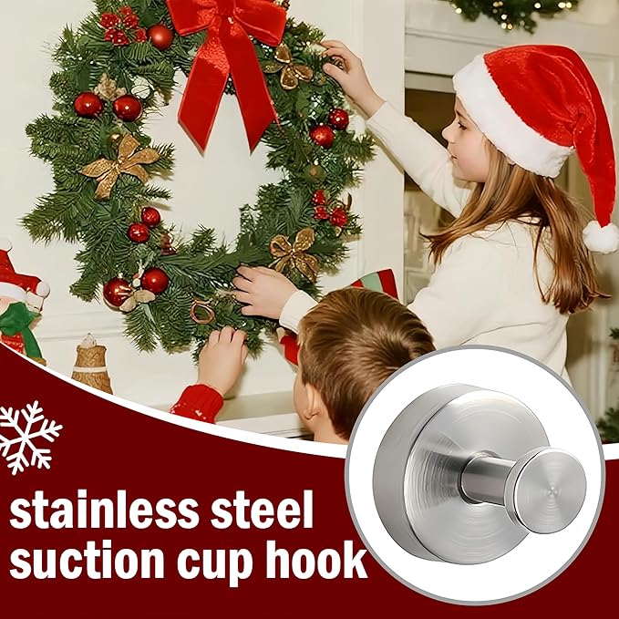 Suction Cup Hooks for Wreaths on Glass, 2026 Upgrade No Drill Towel Hooks Stainless Steel Waterproof Suction Cup Hooks, Wreath Hanger for Front Door for Kitchen, Bedroom (2, Gold)