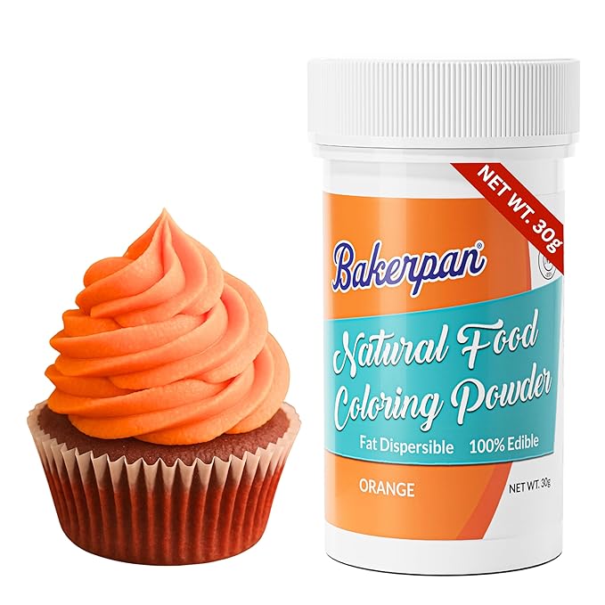Bakerpan Orange Oil-Based Natural Food Coloring Powder for Baking - 30 g - Plant-Based, Dye-Free Coloring for Buttercream Frosting, Chocolate, Candy Color, Icing, Cakes