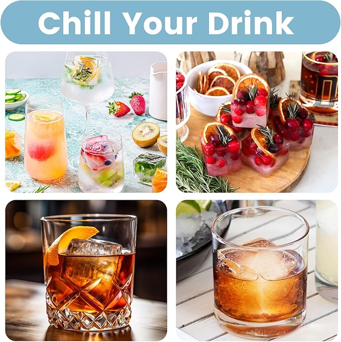 Large Silicone Ice Cube Tray 3Pack, SAWNZC Big Square Ice Cube Molds for Whisky Cocktail, Ice Maker Tray with Lid for Freezer, Easy Release (3, Grey)