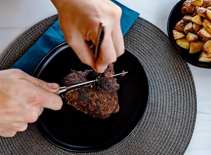 DURA LIVING Premium 4-Piece Steak Knife Set – Sharp Serrated Blades, Forged High Carbon Stainless Steel, Full Tang, Ergonomic Handle, Elegant Gray Finish – Ideal for Dining & Entertaining