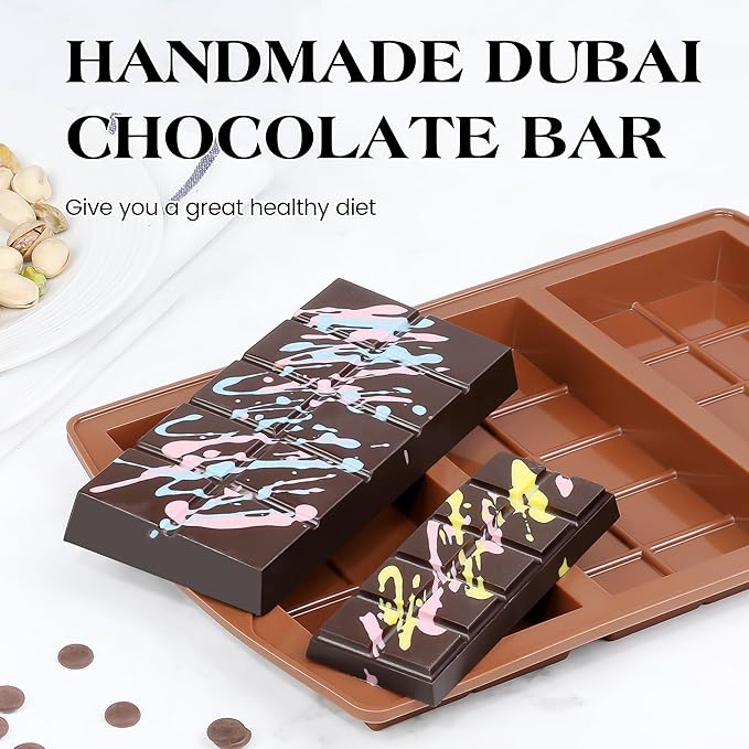 1 Pc Dubai Chocolate Bar Mold Deep Silicone 0.85 Inch Large Stuffed Chocolate Molds Nonstick Break Apart Square Shape Thick Candy Bar Molds