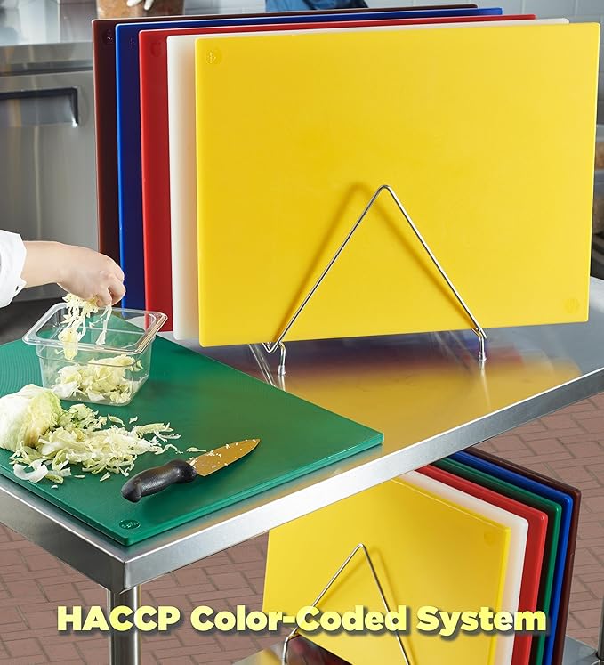 CURTA 4-Piece NSF 24" x 18" x 1/2" Multi-Colored Flexible Cutting Board Kit with Stainless steel Storage Rack, Color Coded Plastic Chopping Board with Anti Slip Surface Dishwasher Safe