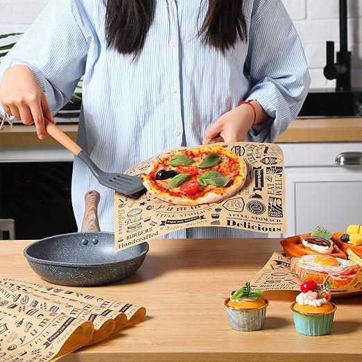 1400 Pcs 12 x 12 Inch Deli Wax Paper Sheets Grease Resistant Tray Basket Liners Newsprint Paper Water and Grease Proof Sandwich Wrapping Square Hot Dog Wrappers for Food Baking (Brown)