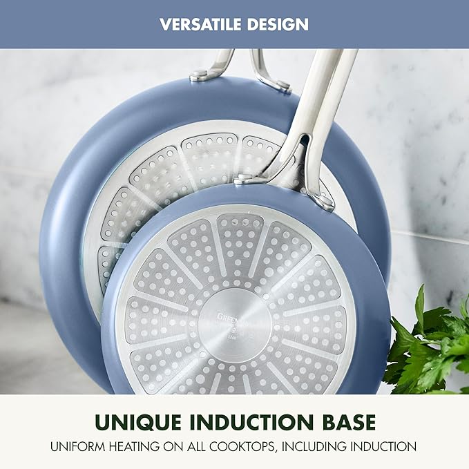GreenPan Nova 8” & 10” 2 Piece Frying Pan Skillet Set, Oprah’s Favorite Things 2024, Induction Suitable PFAS-Free Nontoxic Ceramic Nonstick, Dishwasher & Oven Safe, Quick Even Heating, Ocean Blue