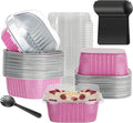 Mini Square Cake Pans with Lids，BAKINGPAK 30PCS 10OZ Mini Cake Pans with Lids Individual Cupcake Containers Mini Disposable Cake Pans with Lids Mini Aluminum Pans with Lids for Baking Party, Pink