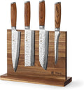 Wakoli Damascus Knife Block Set – 4-Piece Professional Chef Knife Collection with Magnetic Block | Genuine 67-Layer Damascus Steel Blades with VG10 Core | Ergonomic Zebrawood Handles