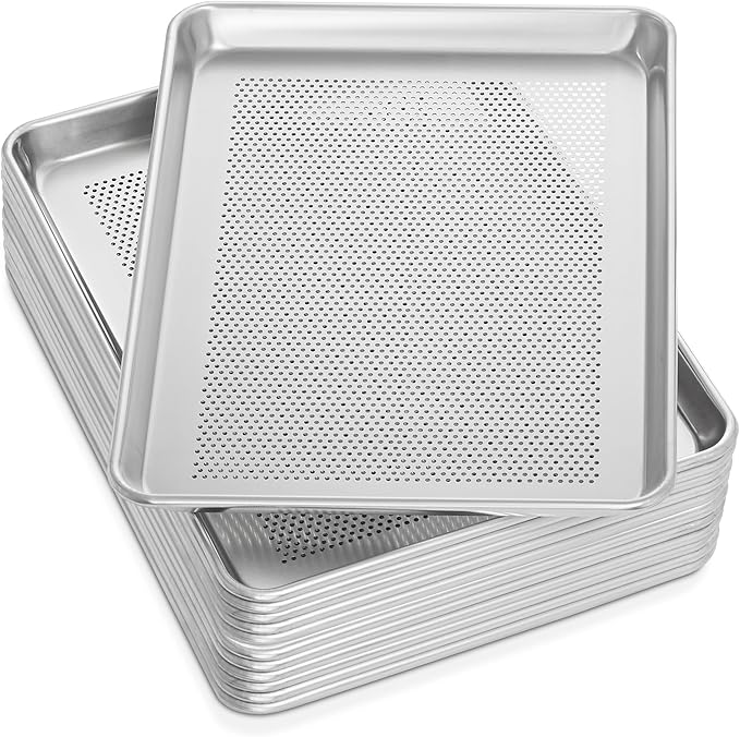 GRIDMANN 13" x 18" Commercial Grade Perforated Aluminum Baking Sheet Pan, Half Size Baking Tray - 12 Pans