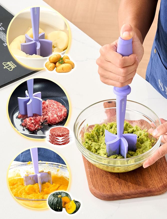 Premium Heat Resistant Masher and Smasher for Hamburger, Ground Turkey and More, Nylon Tool and Meat Fork, Mix Chopper