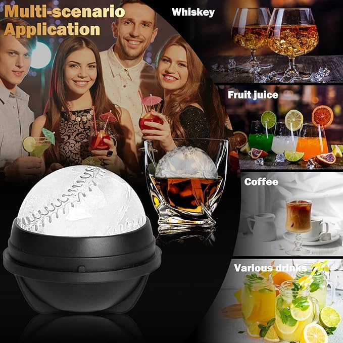 6 Pack Baseball Ice Cube Mold 2.5 Inch Large Silicone 3D Baseball Ice Cube Molds Fun Shapes Novelty Baseball Cube Molds Christmas Gifts for Cocktails, Bourbon, Brandy, Whiskey (6, Baseball)