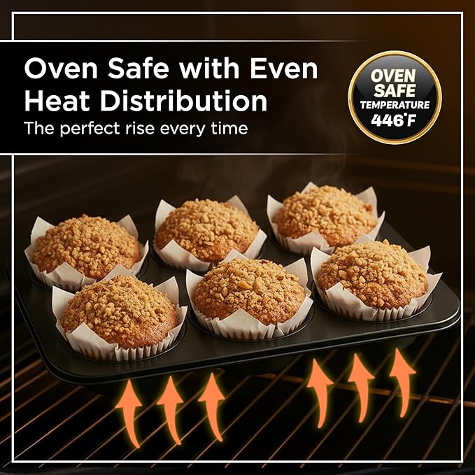 Wrenbury Jumbo Muffin Pan 6 Cup - Nonstick XL Deep Muffin Pan for Baking 3.75" Cup - Big Cup Tin - Oversized Extra Large Cupcake Mold - Dishwasher Safe - PTFE Free
