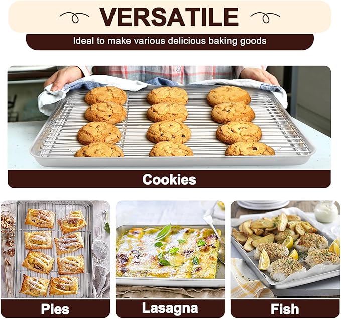 TeamFar Baking Sheet with Rack Set (3 Pans + 3 Racks), 17.6/12.5/10.5 Inch Stainless Steel Cookie Sheet Baking Pans Tray and Cooling Racks for Cooking Roasting, Non-Toxic & Heavy Duty, Dishwasher Safe