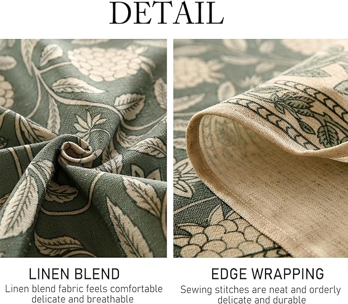 ISAENNE Designer Grayish Green Linen Square Tablecloth,Floral Elegant Stain Resistant Table Cloth,Fall Vintage Decor Tablecloths for Dining Thanksgiving Kitchen Tea Party,67"*67"-Andrew A