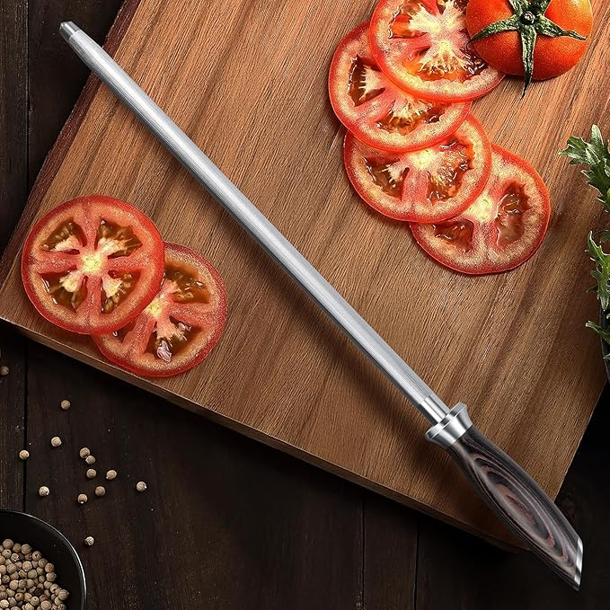HOSHANHO Honing Rod,12 Inch Professional Kitchen Knife Sharpener Rod, Japanese High Carbon Knife Sharpening Steel with Ergonomic Pakkawood Handle, Ideal for All Chef Knives