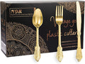 N9R 300pcs Gold Plastic Silverware Dinnerware Flatware- Heavyweight Plastic Cutlery Set, 100 Forks, 100 Spoons, 100 Knives, Gold Utensils for Party, Thanksgiving, Christmas