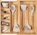 KitchenEdge Adjustable Kitchen Drawer Organizer for Utensils and Junk, Food-Safe Contract Grade with 100% Sustainable Wood, Expandable from 10.5 to 19 Inches Wide - Natural Bamboo