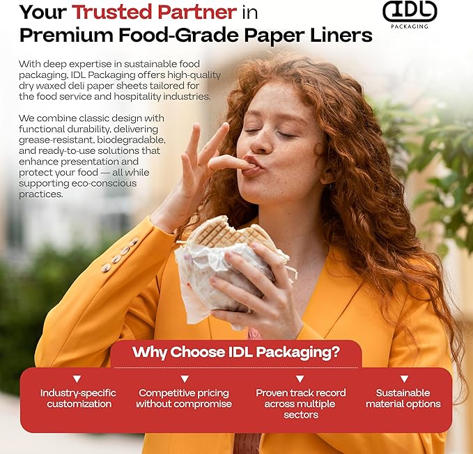White Deli Paper Sheets, 12" x 12" (50 pcs.) - USA-Made Premium Food Basket Liners - PFAS-Free Grease Resistant Deli Paper Sheets for Food, Snack & Baking Wrap, Picnic & Party by IDL Packaging