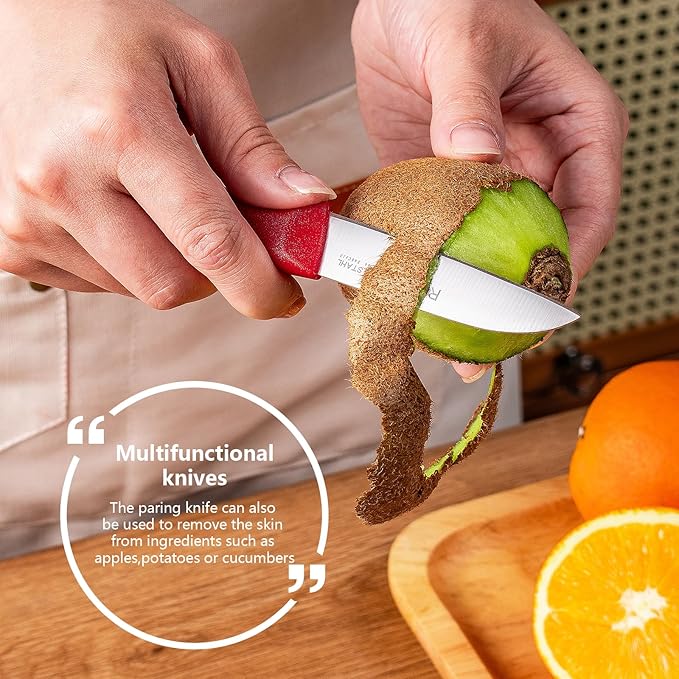 Vegetable and fruit knife set of six, high carbon stainless steel paring knife with ergonomic PP plastic handle, sharp, super sharp kitchen knife set.