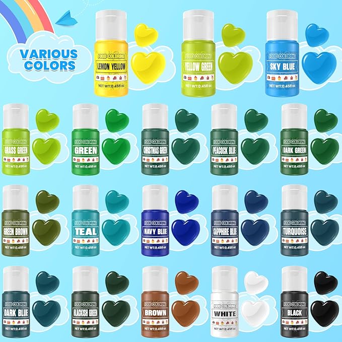Food Coloring - 36 Colors Liquid Food Dye Set, Concentration Food Color for Christmas Cake Decorating, Baking, Easter Egg, Icing, Fondant, Cooking, Slime Making Kit and DIY Crafts - 0.45oz/Bottles
