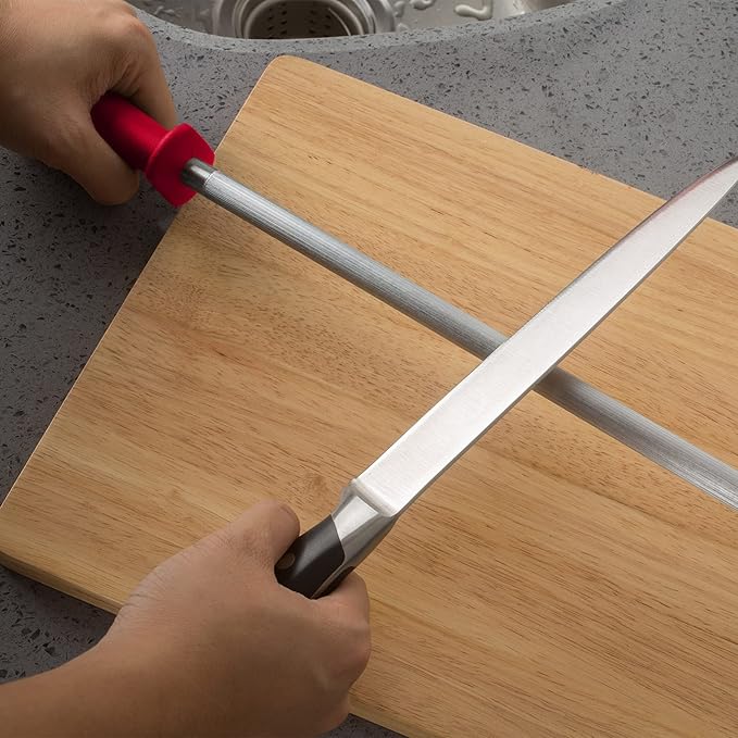 Professional Carbon Steel Red Knife Sharpening Steel, Red 12 Inch