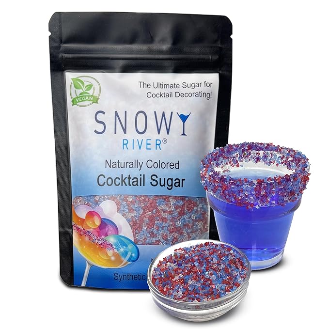 Snowy River Americas, Cocktail & Margarita Sugar Rimmer - Vibrant Naturally Colored Sugar for Cocktail Rimming, Baking & Decorating, Medium Crystal - 4oz