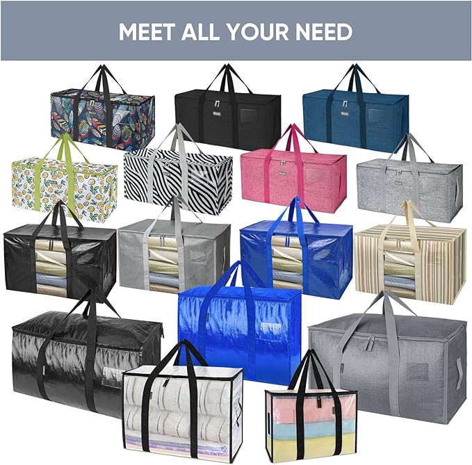 BALEINE 8-Pack Oversized Moving Bags with Reinforced Handles, Heavy-Duty Storage Tote Moving Supplies for Packaging, Camping (Color Stripe, 8-Pack)
