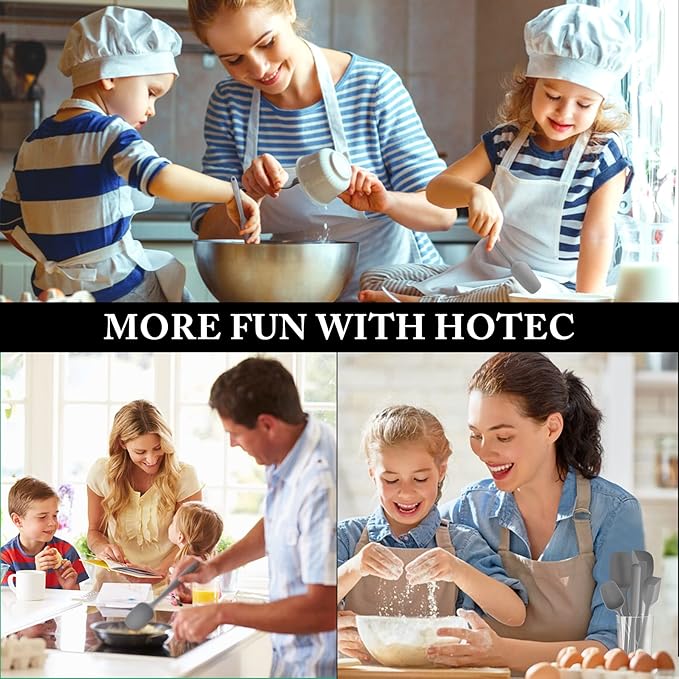 HOTEC 600℉ Heat Resistant BPA-Free Silicone Rubber Spatula Set,Kitchen Cooking Spatulas, Baking, Mixing for Non Stick Cookware, Dishwasher Safe, Set of 5 Grey