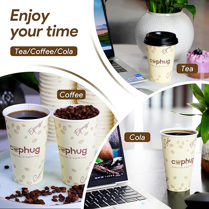 300 Pack 8 oz Disposable Paper Coffee Cups, 8 Ounce Paper Hot Coffee Cups–Perfect for Hot Beverages, Party, Office, and Home Use