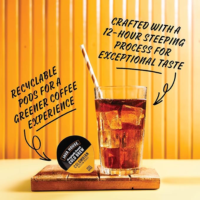 Java House Single-Serve Cold Brew Coffee Pods – Premium 100% Arabica Liquid Concentrate – Smooth & Bold Colombian Roast – 12 Pods – Ready Hot or Iced, Travel-Friendly, TSA Approved