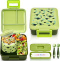 PIQUEBAR Bento Box for Kids with 8oz Soup Thermo Leak-Proof Lunch Box Food Containers with Snack Sauce Container for Kid Toddler Girls Boys to School, Forest Dinosaur