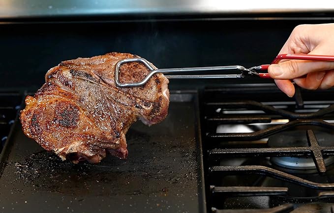 10-Inch Heavy Duty Stainless Steel Kitchen Tongs - Non-Slip Comfortable Red Grip, Scissor Design, Heat Resistant for BBQ and Cooking, Set of 3