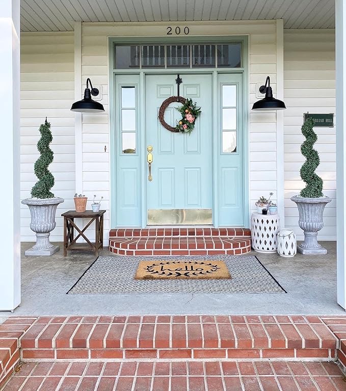 Steel Lighting Co. Gardena Barn Light | Outdoor Wall Mounted | 16" Dome | Upslope Gooseneck | Farmhouse Light Made in America | Matte Black Exterior/Brass Interior