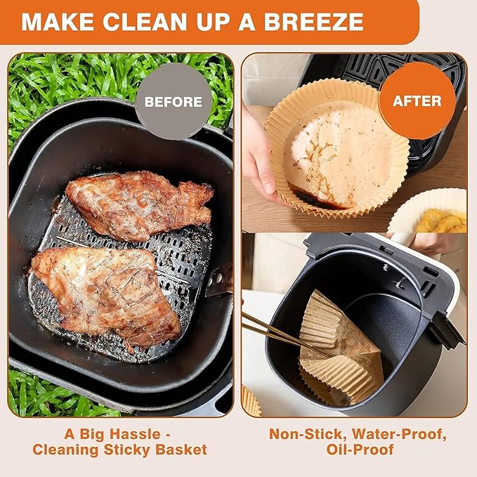 Vailnd 9inch Round Air Fryer Liners Disposable, 125PCS Non-Stick Parchment Paper Liners, Oil Resistant, Waterproof, Food Grade Baking Paper for 5-10 QT Air Fryer Microwave