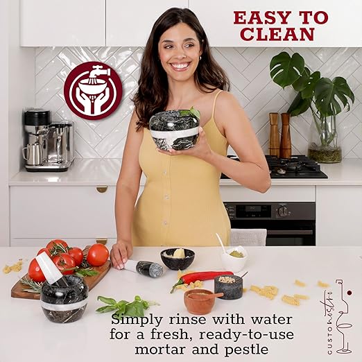 Gusto Nostro Natural Marble Mortar and Pestle Set | 6 Inch - 3.5 Cup Extra Large Mortar Pestle Set for Grinding Herbs, Nuts, Grains | Pesto Grinding and Guacamole Stone Bowl | Marble Spice Crusher