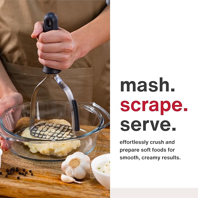 Zyliss Stainless Steel Potato Masher - Food Smasher for Potatoes, Avocados & More - Home Kitchen Essentials & Accessories - Manual Potato Masher Tool - Dishwasher-Safe Vegetable Masher - Grey