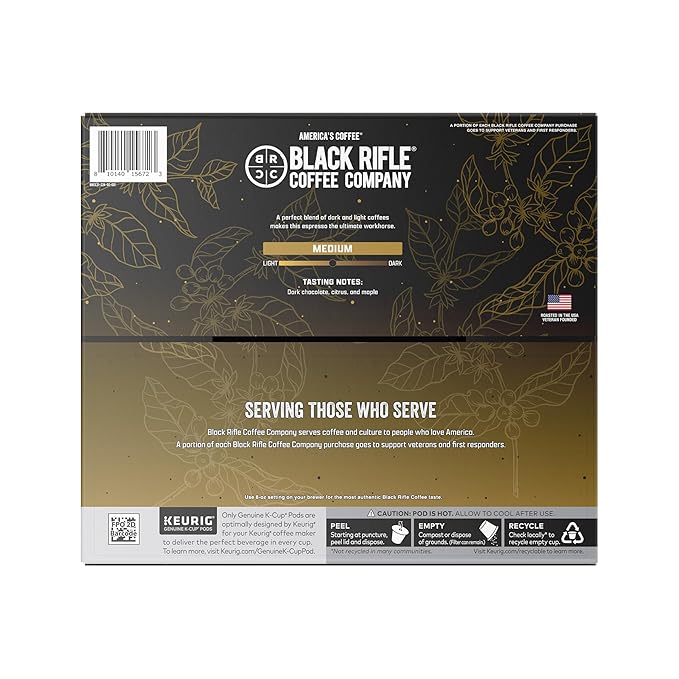 Black Rifle Coffee Company AK Espresso, 50 Count, Medium Roast K Cups - Single Serve K Cups Coffee Pods - Kcup Pods Compatible with Keurig 1.0 & 2.0 - Made from Arabica Beans