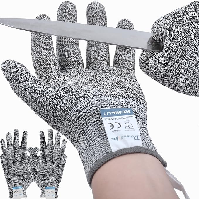 Dowellife 3 Pairs Cut Resistant Gloves Food Grade Level 5 Protection, Safety Kitchen Cuts Gloves for Mandolin Slicing, Fish Fillet, Oyster Shucking, Meat Cutting and Wood Carving (Black Gray, X-Large)
