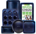 NutriChef 6-Piece Nonstick Baking Pans - Carbon Steel Non toxic Bakeware set with Cookie Sheets, Muffin, Loaf, Round & Square Pan - Restaurant Quality Baking Tray, Easy Clean, Dishwasher & Oven Safe